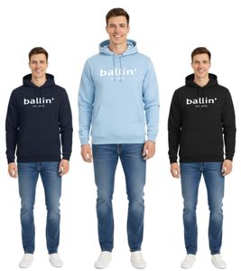 Ballin Est. Pull à capuche durable pour hommes 2013 avec logo imprimé sur le devant HO-H00050 en noir, bleu ou bleu marine