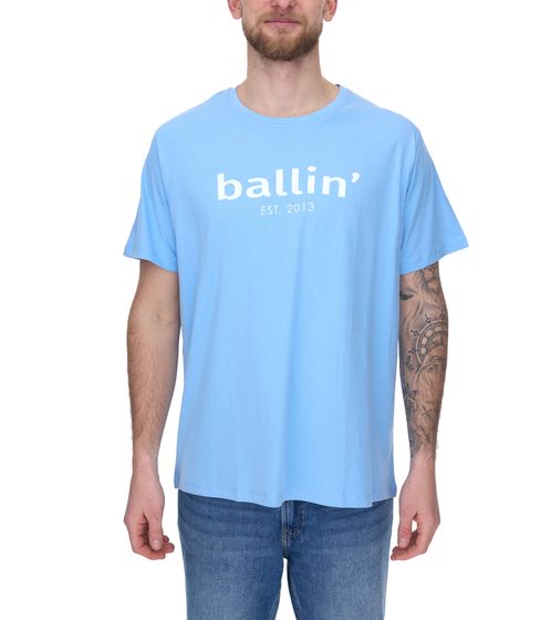 Ballin Est. Camicia da uomo in cotone sostenibile 2013 con stampa logo sul davanti camicia a maniche corte SH-H00050-SKY blu