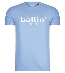 Ballin Est. Camisa de hombre 2013 de algodón sostenible con logo estampado en la parte delantera camisa de manga corta SH-H00050-SKY azul