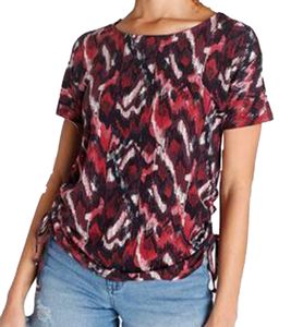 Tamaris Damen Sommer-Shirt T-Shirt mit seitlicher Raffung Kurzarm-Shirt 58686961 Rot/Weiß/Navy