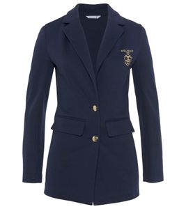 DELMAO women's business jacket with lapel collar blazer suit jacket cotton jacket 73012543 Navy