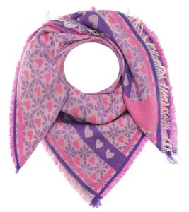 ZWILLINGSHERZ Floriane Vierecks-Tuch mit Schrift und Muster Mode-Tuch 3014A-1303-5 Lila/Pink