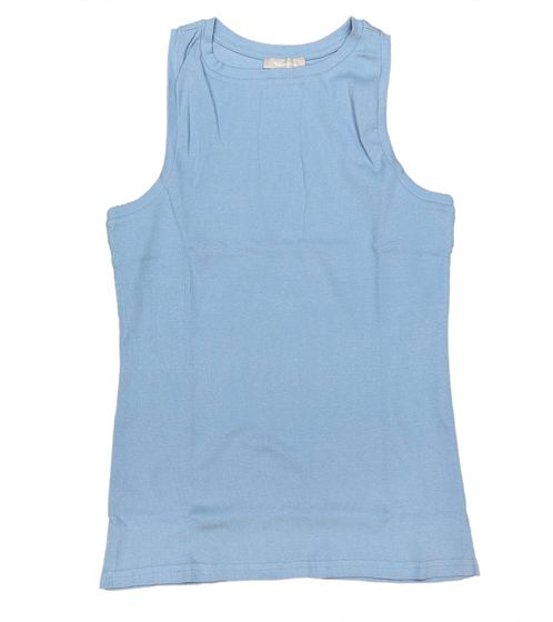 Tamaris Damen Sommer-Top ärmelloses Baumwoll-Shirt mit Rundhalssauschnitt 31661722 Blau