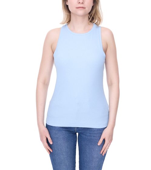 Tamaris maglia estiva top da donna in cotone smanicato con girocollo 31661722 blu