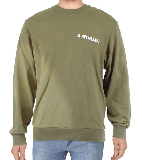 JACK & JONES Herren Crew Neck Pullover mit "A World"-Print auf der Brust Rundhals-Sweater 12201935 Khaki