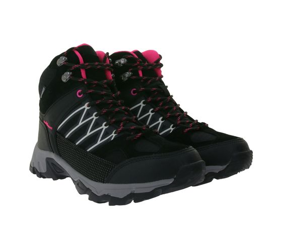 Black Crevice women's high-cut trekking shoes, waterproof outdoor shoes with real leather BCR342521-BP black/pink