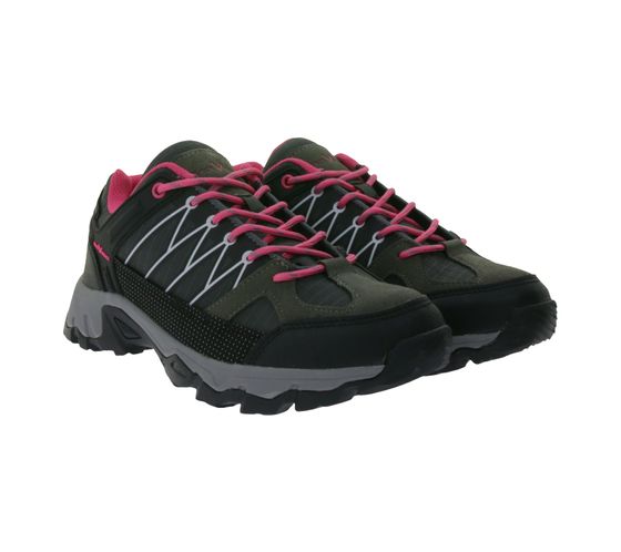 Black Crevice women's low-cut trekking shoes, waterproof outdoor shoes with real leather BCR342519-GF black/grey/pink