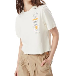 T-shirt femme Timberland Graphic avec logo imprimé sur le devant chemise d'été à col rond TB0A6AH1 CM9 Beige