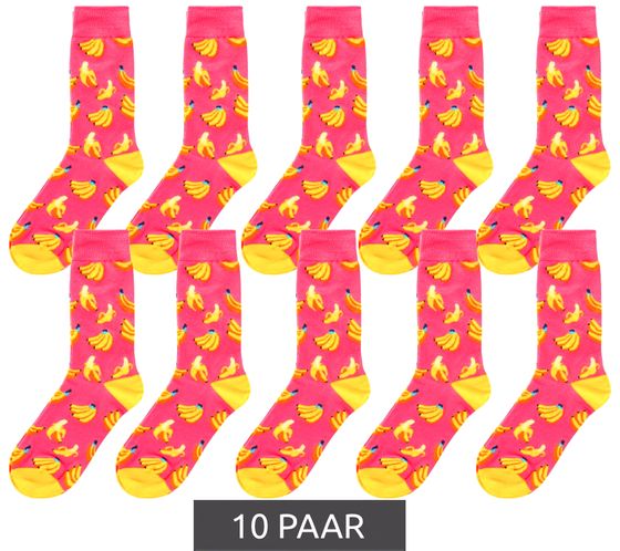 10 Paar ZWILLINGSHERZ Onesize Freizeit-Socken im Bananen-Design Strümpfe 4603S KL3924 Pink/Gelb