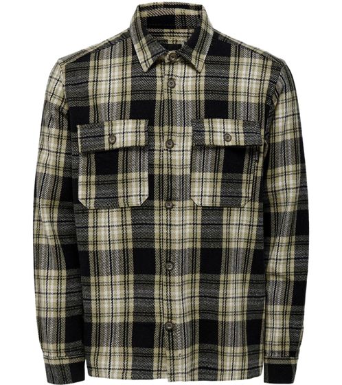 ONLY & SONS ONSSCOTT men's flannel shirt fashionable cotton shirt with breast pockets 22019782 Black/White/Brown