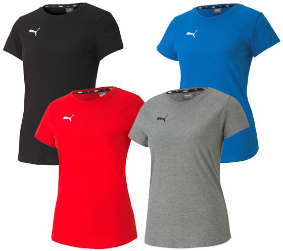 PUMA TeamGoal23 Damen T-Shirt Sport-Shirt Baumwoll-Shirt mit Logo-Patch Fitness-Shirt 657085 Grau, Rot, Blau oder Schwarz