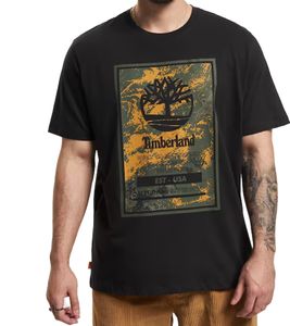 Timberland All Over chemise décontractée pour hommes, chemise d'été élégante avec logo imprimé sur le devant TB0A66X1 001 Noir