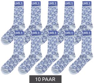 10 pairs of ZWILLINGSHERZ one-size cozy socks with smileys and lettering leisure socks 4603S-19 blue