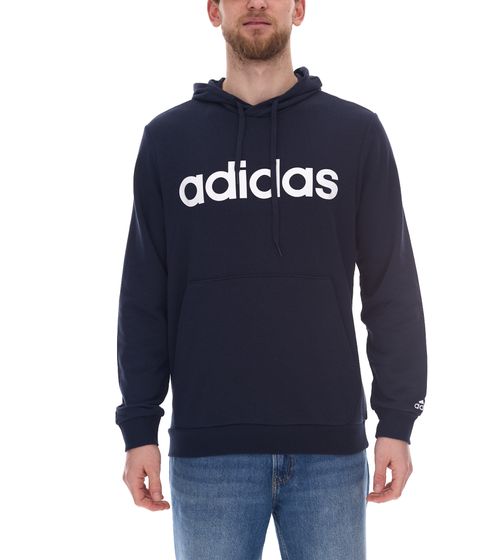 adidas Essentials French Terry Linear Logo Hoodie pull durable pour hommes avec poche kangourou GK9066 bleu