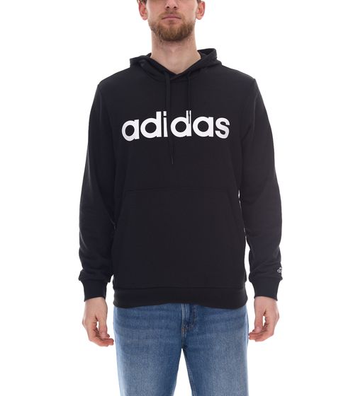 Maglione da uomo sostenibile adidas Essentials French Terry Linear Logo Felpa con tasca a marsupio GK9064 Nero