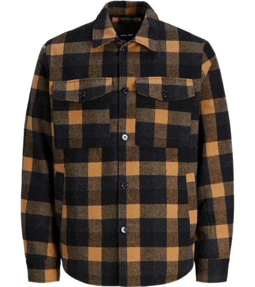 JACK & JONES men's shirt jacket in a check pattern, fashionable long-sleeved shirt 12221879 black/brown/orange