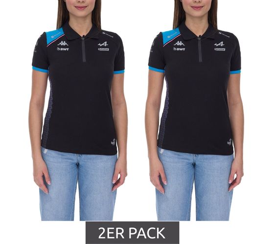 Pack économique de 2 Kappa X ALPINE Formula 1 F1 polo femme haut en coton avec technologie HYDRO WAY PROTECTION chemise à manches courtes 361E33W AF1 A12 noir