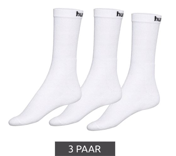 3 paires de chaussettes de sport hummel basic avec lettrage de la marque, bas en coton, chaussettes de tous les jours 205603 9001 blanc