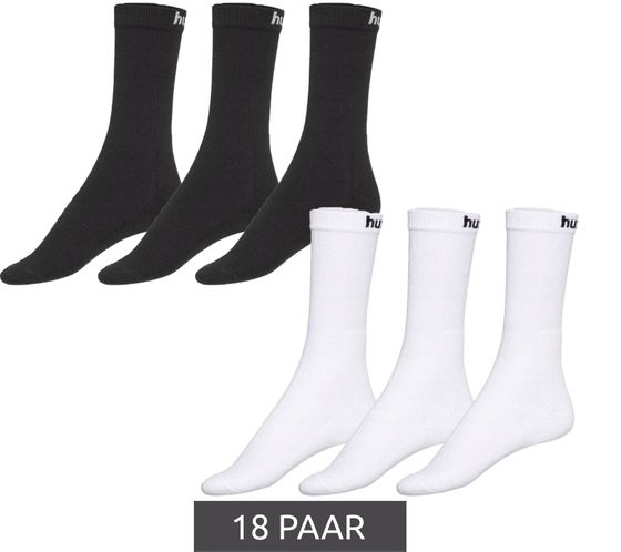 18 pairs of hummel basic sports socks with brand lettering, cotton socks, everyday socks 205603 white or black