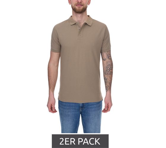 Lot de 2 polos simples homme SANTINO Max, chemise en coton, pack économique, chemise à manches courtes, marron clair