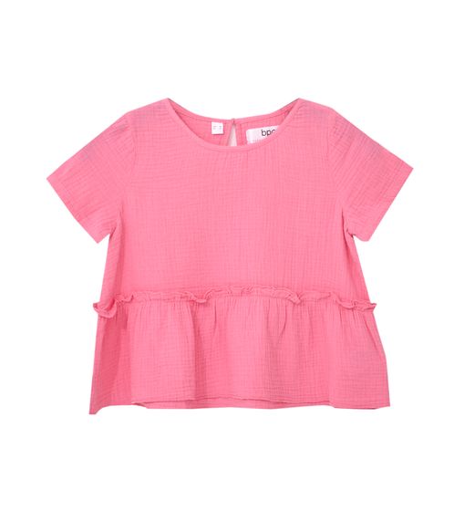 Blusa in mussola per bambine, camicia in cotone con balza, maglia a maniche corte con chiusura a bottoni 921337 rosa