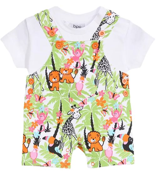 Conjunto infantil elegante para bebé, camisa de manga corta y peto con estampado de animales de colores 955026 blanco/colorido