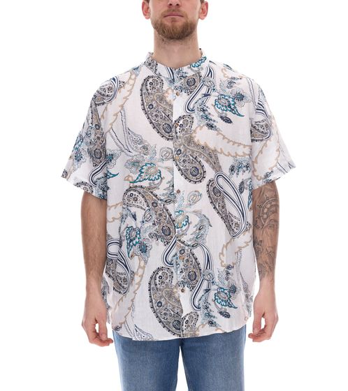 Camisa de lino para hombre, camisa de manga corta, camisa de verano, camisa de vacaciones 919691 blanco/negro