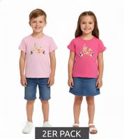 Lot de 2 t-shirts enfant chemise en coton avec imprimé animaux sur le devant chemises à manches courtes 964224 rose/rose