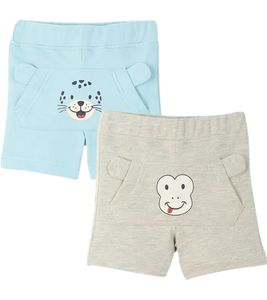 Moderno conjunto infantil compuesto por dos pantalones cortos de algodón para bebé, cómodos pantalones de verano para niño 958690 azul/gris