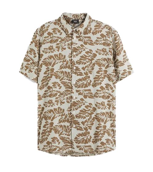 Herren Baumwoll-Hemd Kurzarm-Hemd Sommer-Hemd Urlaubs-Shirt 910579 Beige/Braun