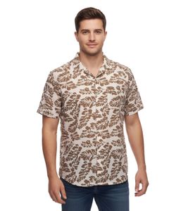 Herren Baumwoll-Hemd Kurzarm-Hemd Sommer-Hemd Urlaubs-Shirt 910579 Beige/Braun