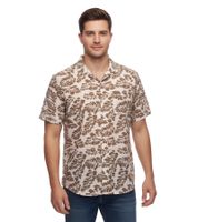 Camisa de algodón para hombre, camisa de manga corta, camisa de verano, camisa de vacaciones 910579 beige/marrón