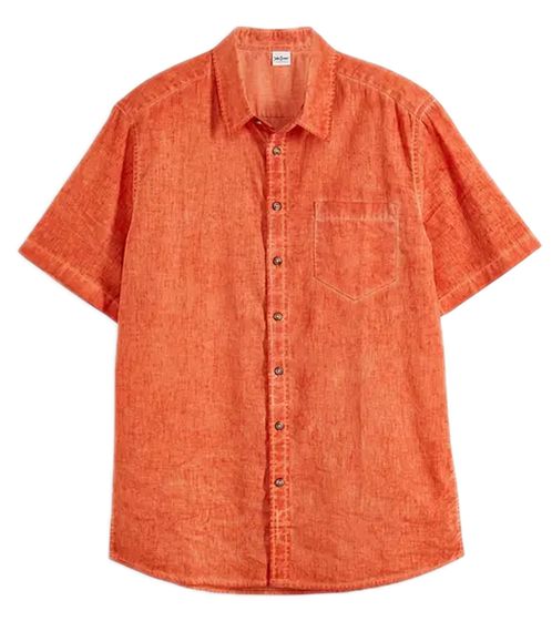 Herren Kurzarm-Hemd mit Leinenanteil Sommer-Hemd im Vintage Look Urlaubs-Shirt 954505 Orange