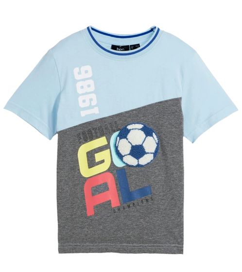 T-shirt alla moda per bambini con stampa frontale del calcio, maglietta in cotone, maglietta estiva 956071 grigio/blu