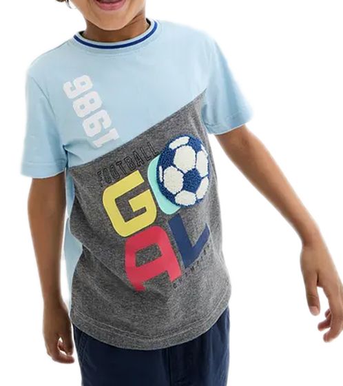 T-shirt tendance pour enfants pour garçons avec imprimé football sur le devant, chemise en coton, chemise d'été 956071 gris/bleu