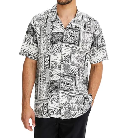 Herren Viskose-Hemd Kurzarm-Hemd Sommer-Hemd Urlaubs-Shirt 935007 Weiß/Schwarz