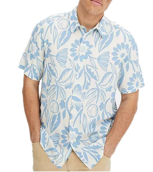 Men's viscose shirt, short-sleeved shirt with floral print, summer shirt, holiday shirt 911292 white/blue