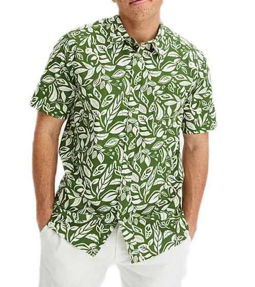 Men's cotton shirt with leaf print short-sleeved shirt summer shirt holiday shirt 979521 green/beige