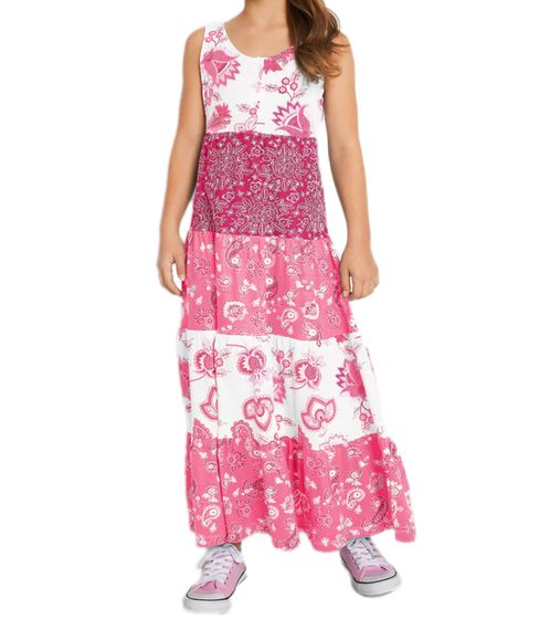 Robe longue pour enfants durable pour filles, robe d'été sans manches avec mélange de motifs 932951 rose/blanc