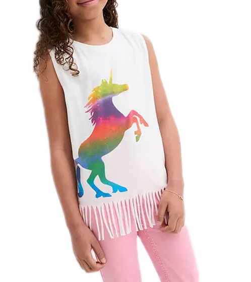 Camiseta infantil de moda para niñas con estampado frontal de unicornio, camiseta de algodón, camiseta de verano 950144 blanco