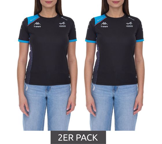 Pack économique de 2 Kappa X ALPINE Formula 1 F1 T-Shirt Femme avec Technologie HYDRO WAY PROTECTION Chemise à Manches Courtes 351G58W AF1 A12 Noir