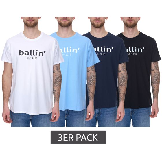 Pack of 3 Ballin Est. 2013 men's sustainable cotton shirts with logo print on the front, short-sleeved shirt SH-REG-H050 white, navy, light blue or black