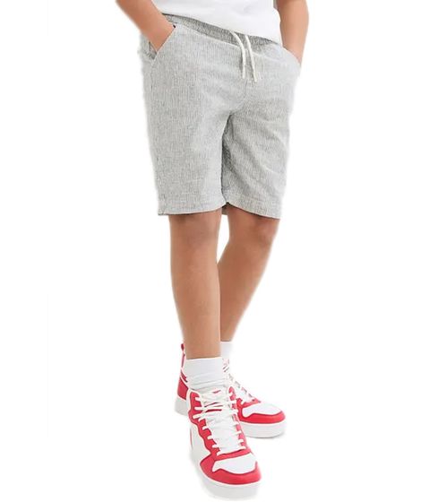 Bermuda da bambino per ragazzo, pantaloncini con contenuto di lino, pantaloncini estivi 947956 bianco/nero