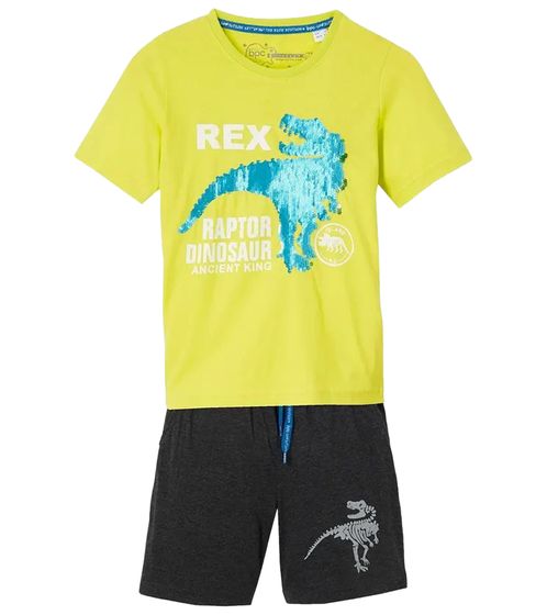 elegante completo per bambini con stampa T-Rex per ragazzi maglietta in cotone con pantaloncini 906178 grigio/verde