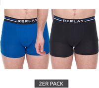 2er Pack REPLAY Herren Retro Boxershorts Baumwoll-Unterwäsche Schwarz/Türkis oder Schwarz/Blau