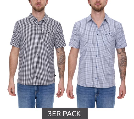 Pack of 3 McKinley Dillingham M men's hiking shirt, short-sleeved shirt, simple, classic check shirt 4100318, black/white or navy/white