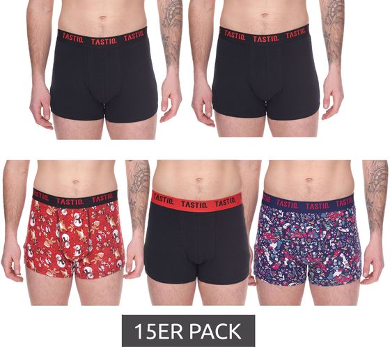 15er Sparpack TASTIQ Herren Boxershorts in Geschenkbox mit Weihnachts-Print Baumwoll-Unterhose Tas/1/BCX5/XMAS Schwarz/Bunt