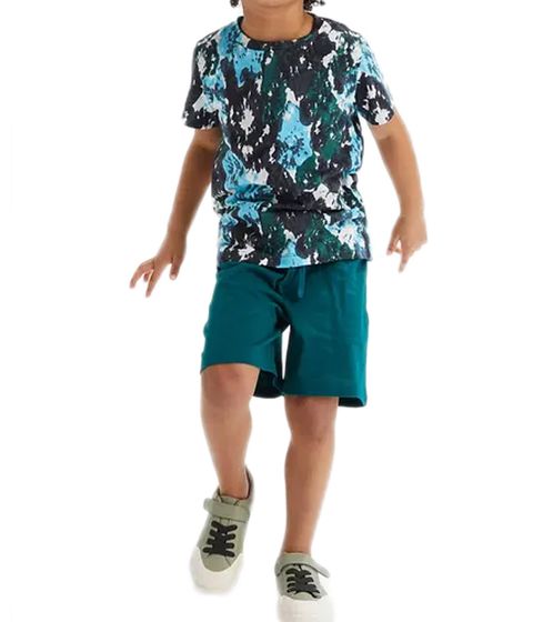 Conjunto infantil elegante con estampado integral para niño, camisa de algodón con pantalón corto 925309 negro/blanco/azul