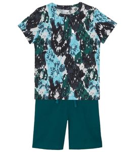 Elegante set per bambini con stampa all-over per maglietta in cotone con pantaloncini 925309 nero/bianco/blu