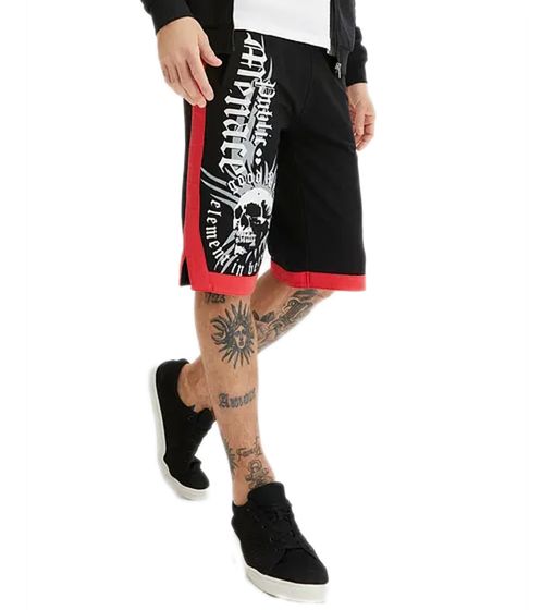 bequeme Herren Sweat-Shorts kurze Baumwoll-Hose mit Front-Print 919984 Schwarz/Weiß/Rot